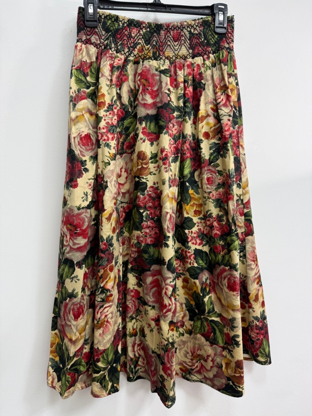 Zara Cream Floral Skirt with Pink, Green & Yellow Bouquet